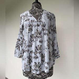 Women’s blue Floral V-Neck Tunic Top by Fun2Fun size XL